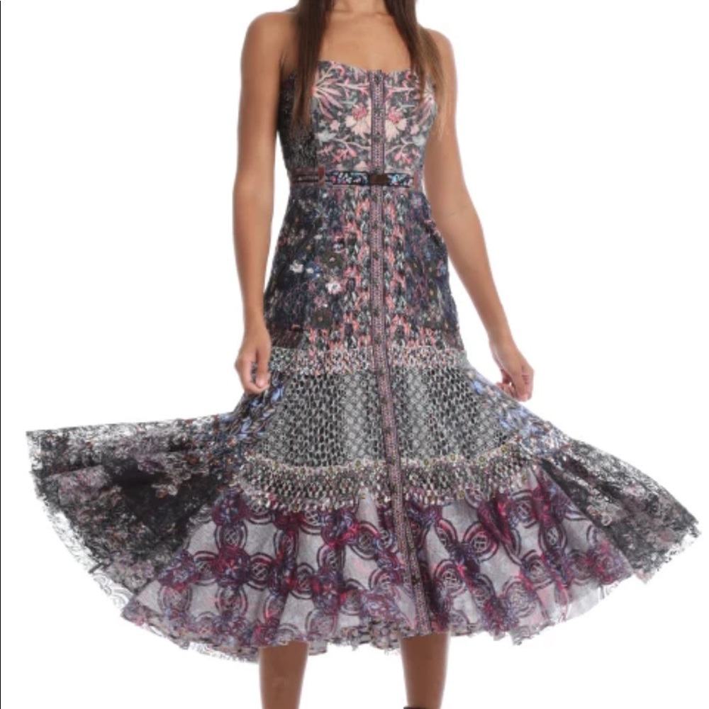 Exquisite Bryon Lars In Earnest Textural Lace Floral Lace Midi Strapless Dress